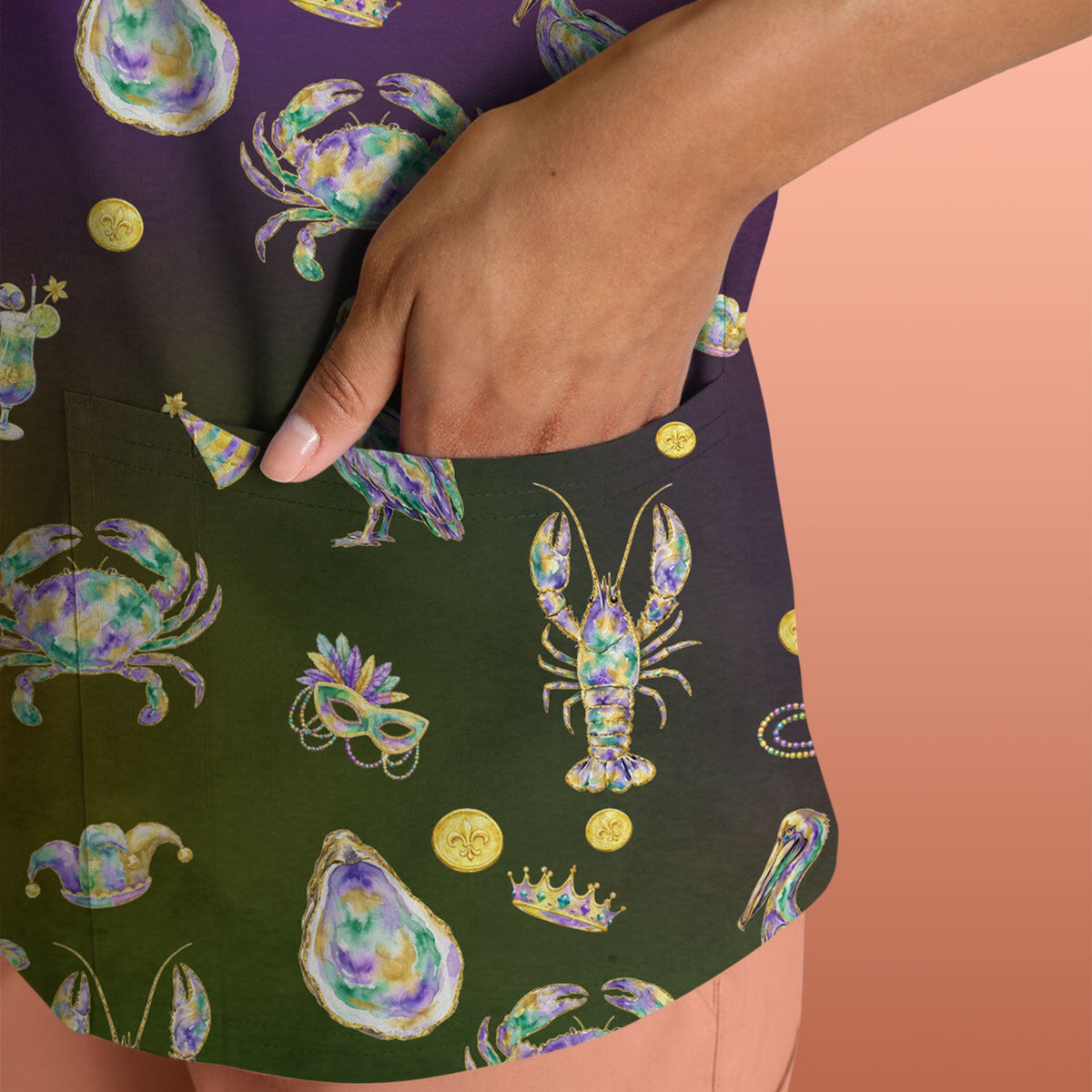 Mardi Gras Seafood Nurse Scrub Top