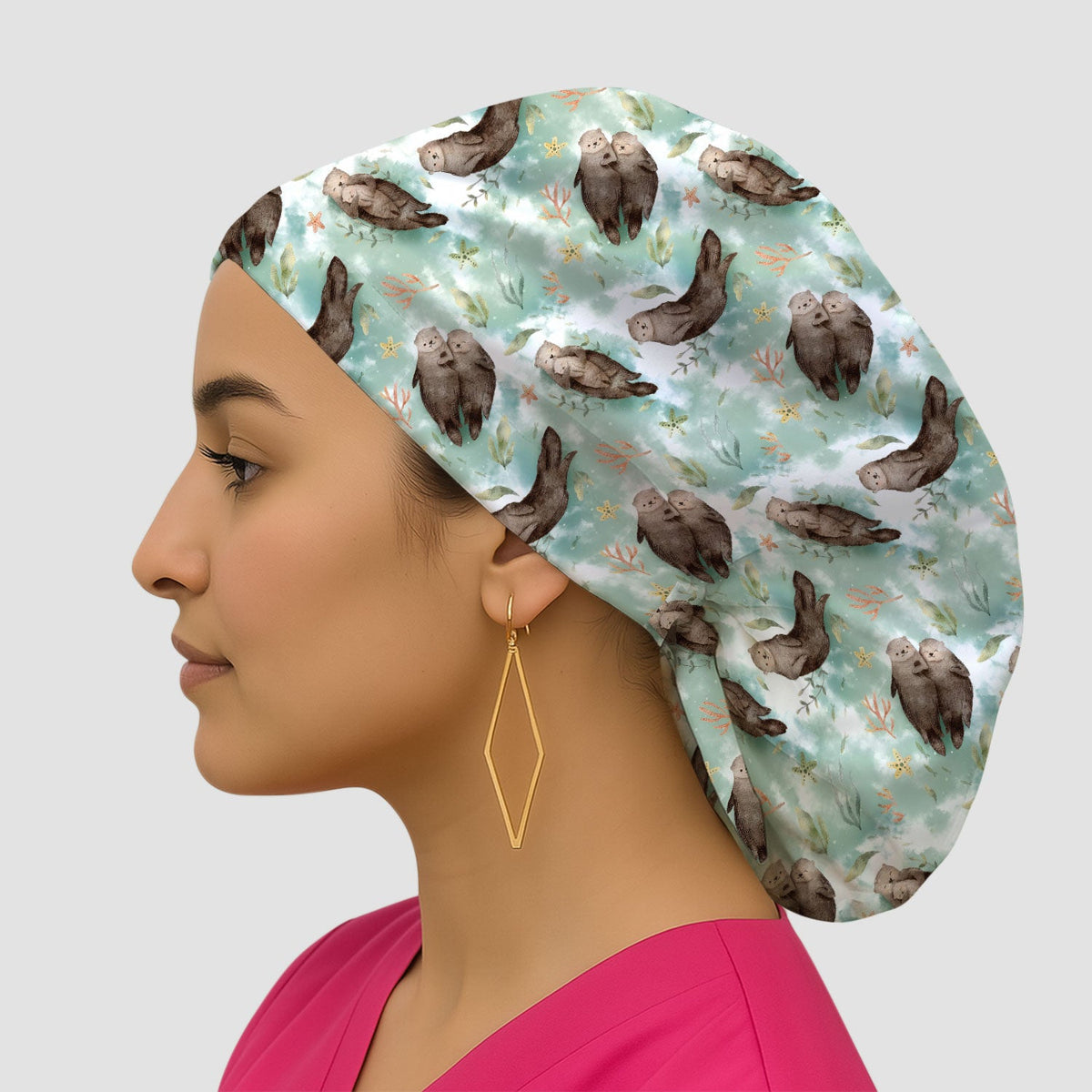 Sea Otter Watercolor Scrub Cap