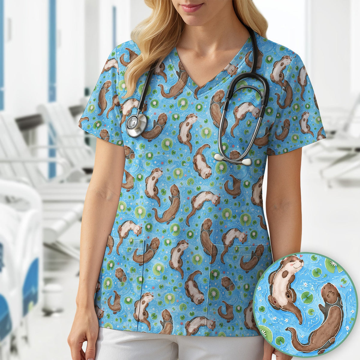 Otter Lily Pond Nurse Scrub Top