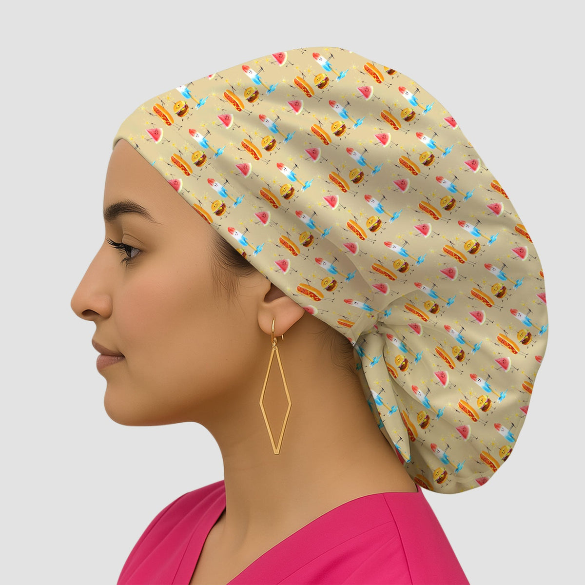 Summer Food Icons Scrub Cap
