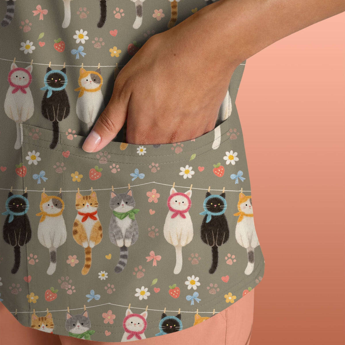 Cat Clothesline Nurse Scrub Top