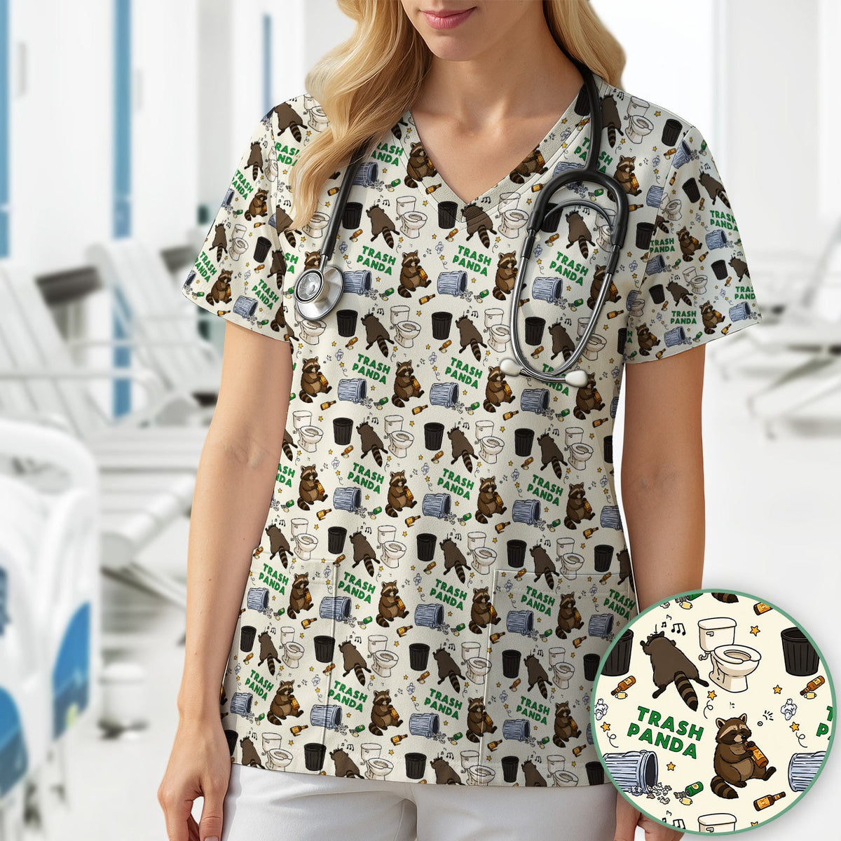 Trash Panda Raccoon Nurse Scrub Top