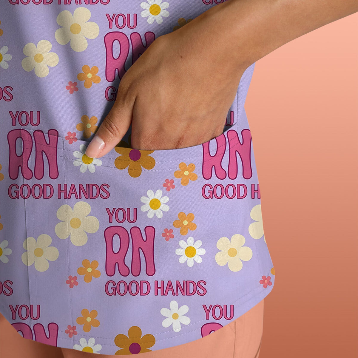 You RN Good Hands Floral Daisy Nurse Scrub Top