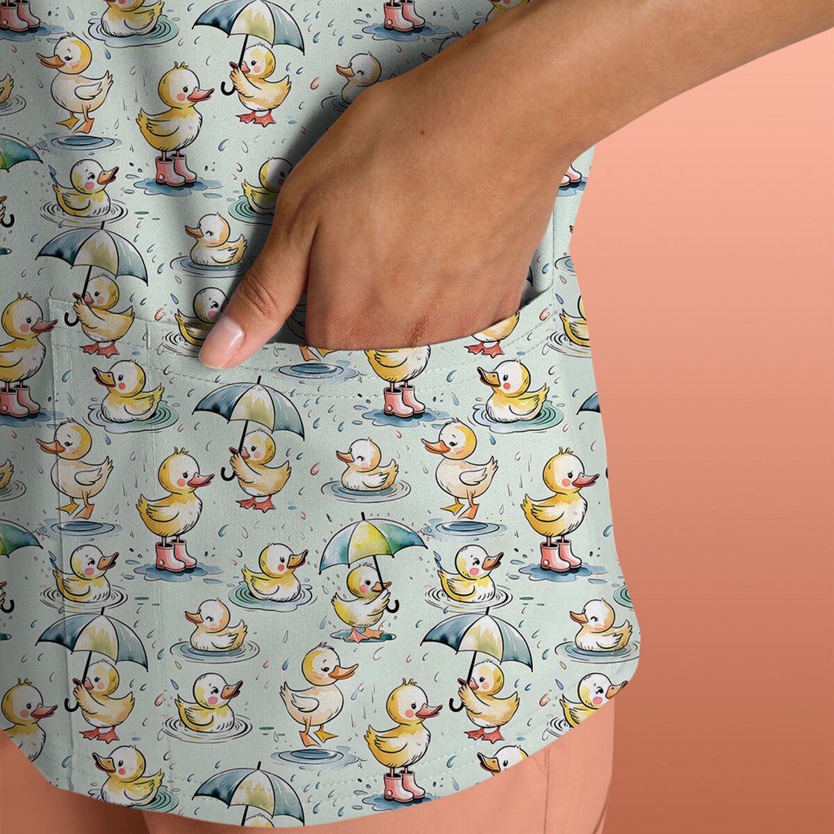 Duck Rain Umbrella Nurse Scrub Top