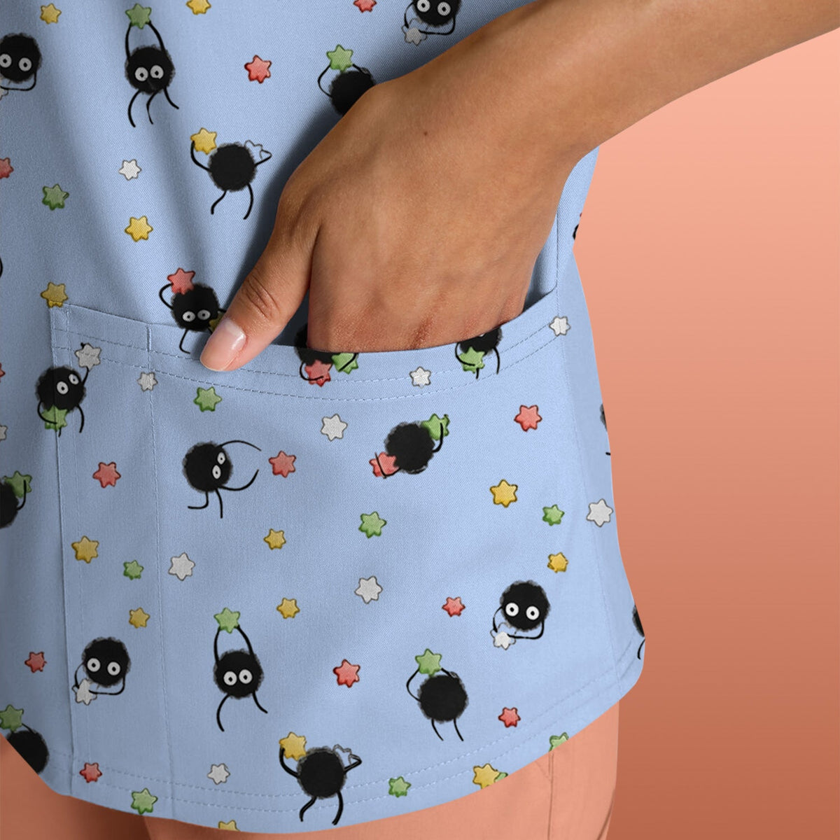 Funny Spider Pattern  Scrub Top, Cartoon Spider Pattern Nursing Uniform For Women