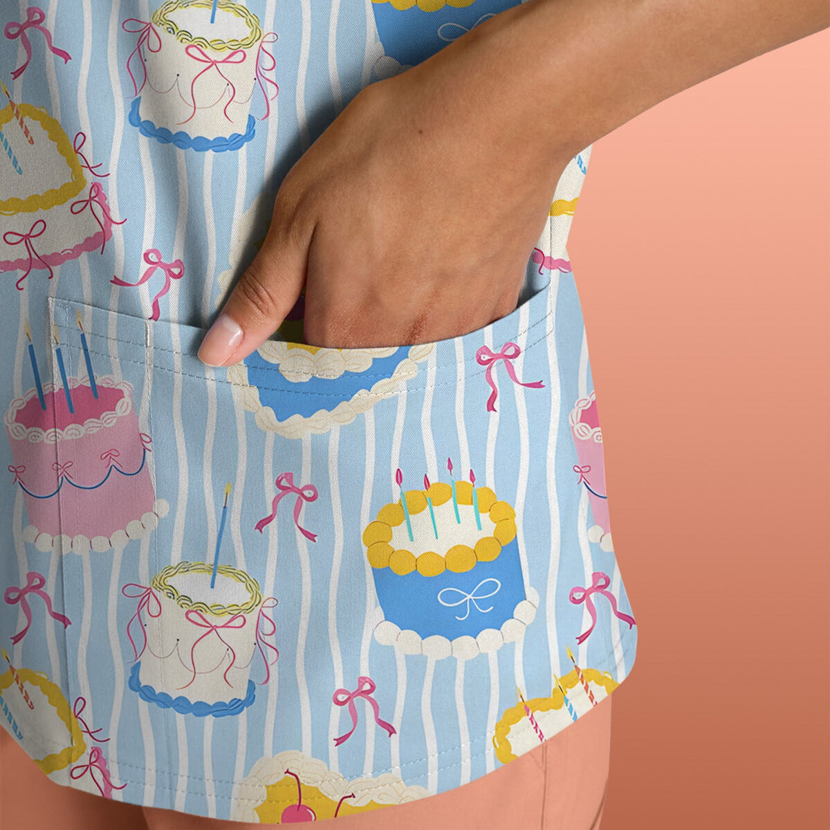 Coquette Cake Bow Stripe Nurse Scrub Top