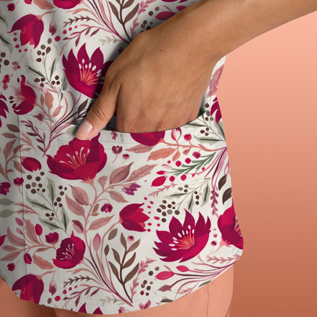 Elegant Floral Botanical Nurse Scrub Top
