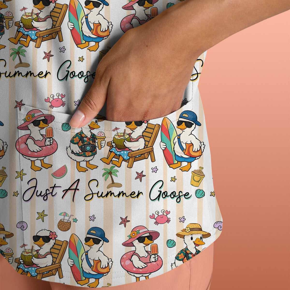 Summer Beach Goose Vacation Nurse Scrub Top