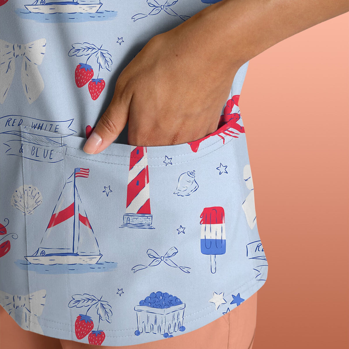 Lobster Lighthouse Sailboat Nurse Scrub Top