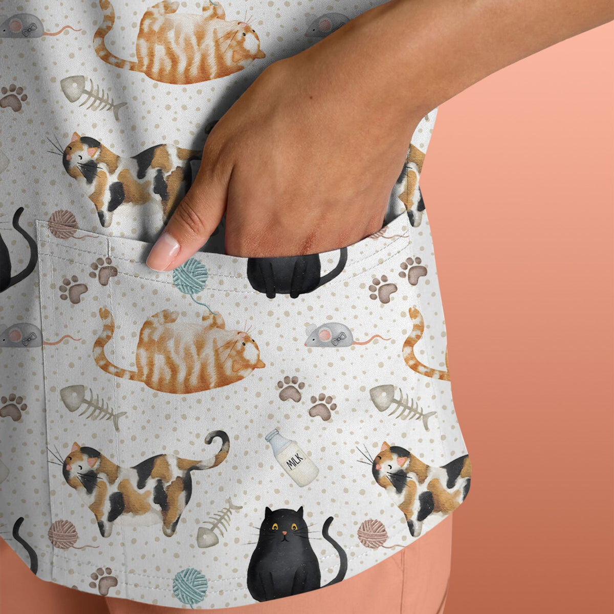 Cat Yarn Paw Nurse Scrub Top