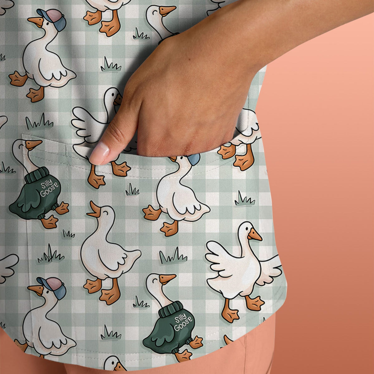 Goose Sweater Plaid Nurse Scrub Top