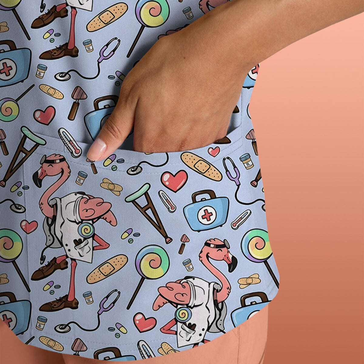 Flamingo Medical Nurse Scrub Top