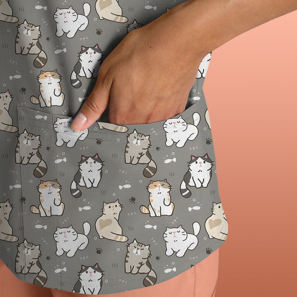 Pastel Cat Nurse Scrub Top
