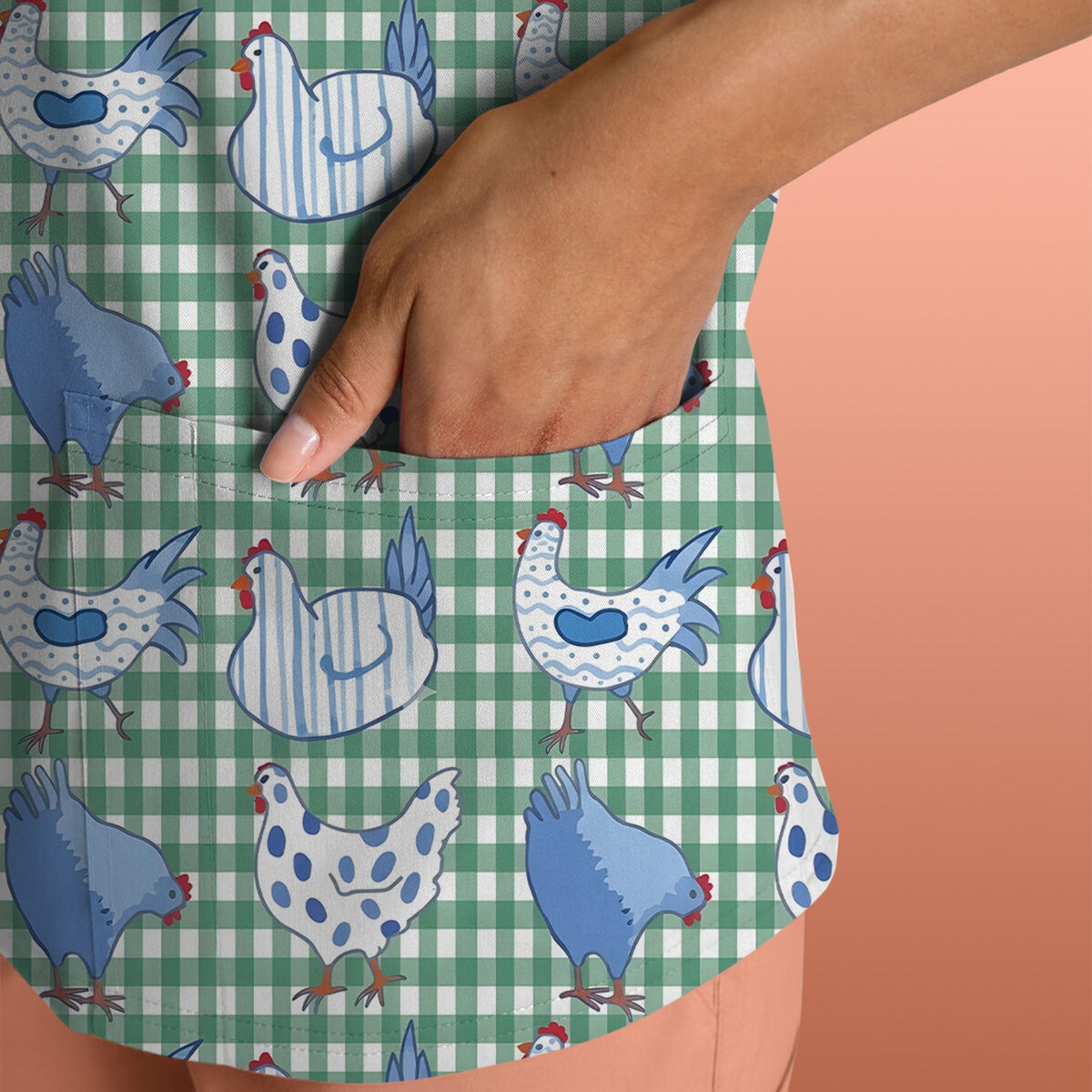 Blue Chicken Gingham Nurse Scrub Top