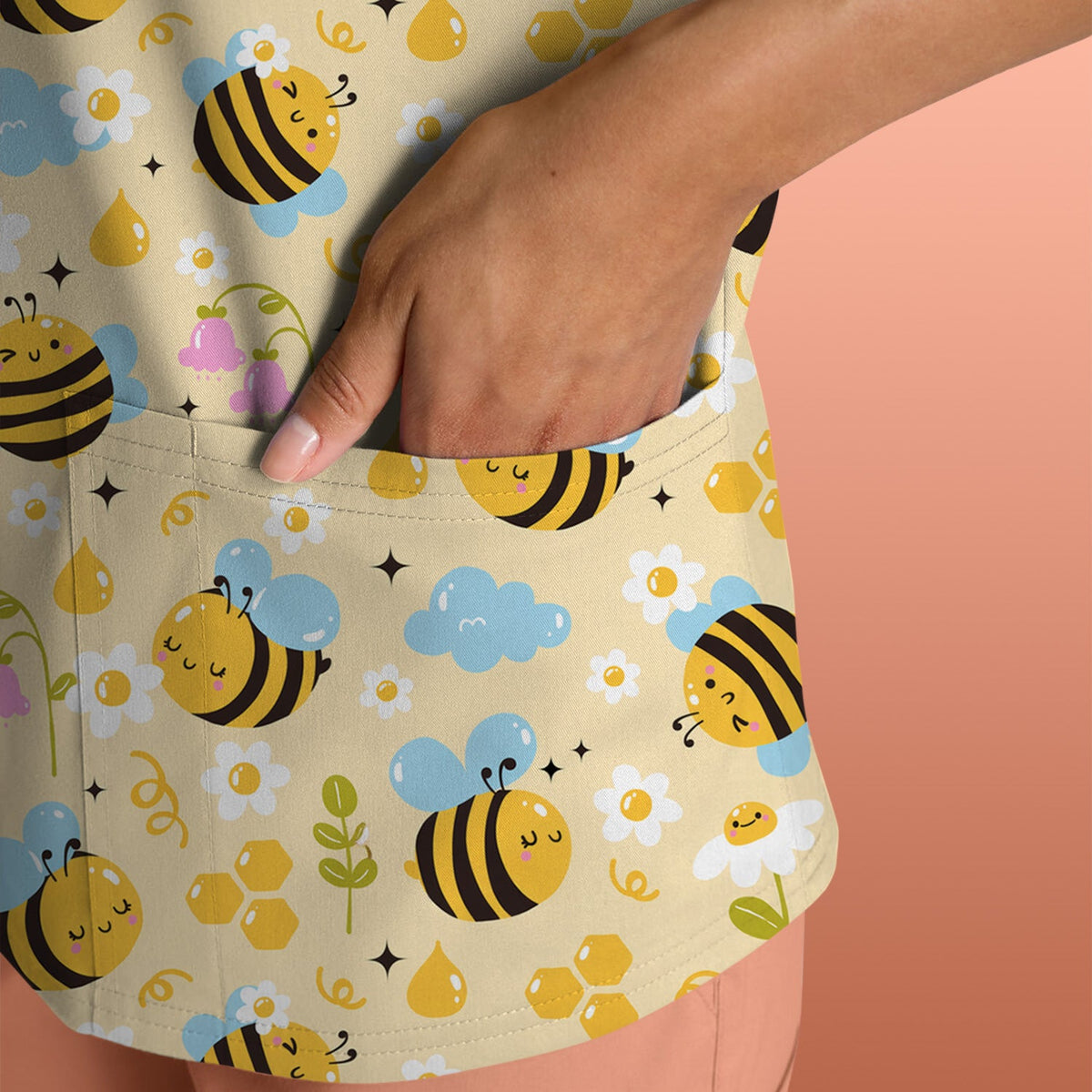 Honey Bee Flower Cloud Nurse Scrub Top
