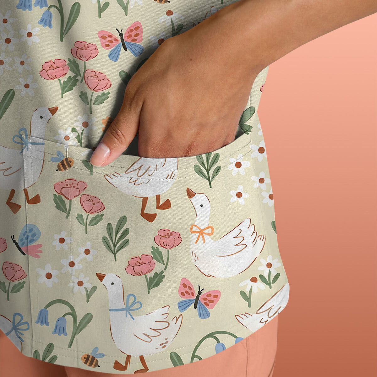 Goose Frog Garden Nurse Scrub Top