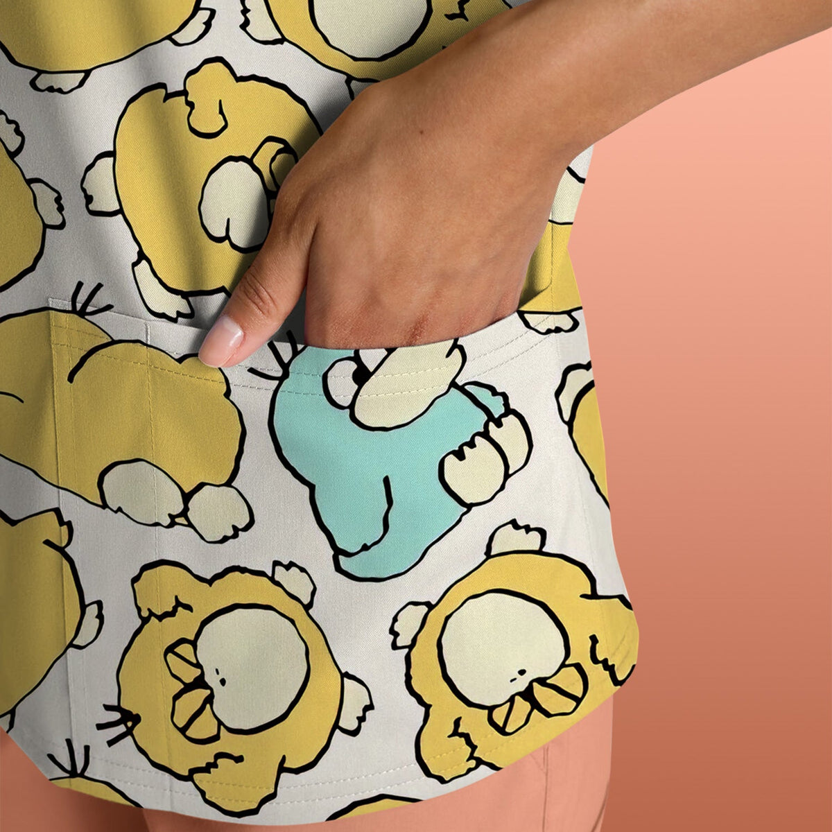 Yellow Cartoon Duck Nurse Scrub Top