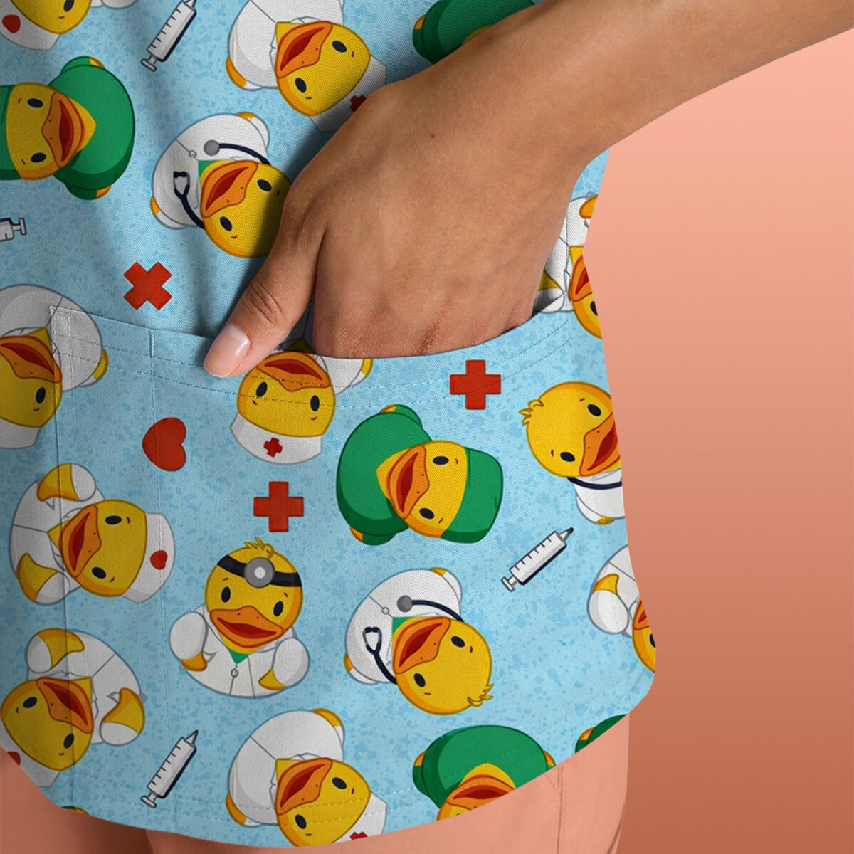 Duck Doctor Cartoon Nurse Scrub Top