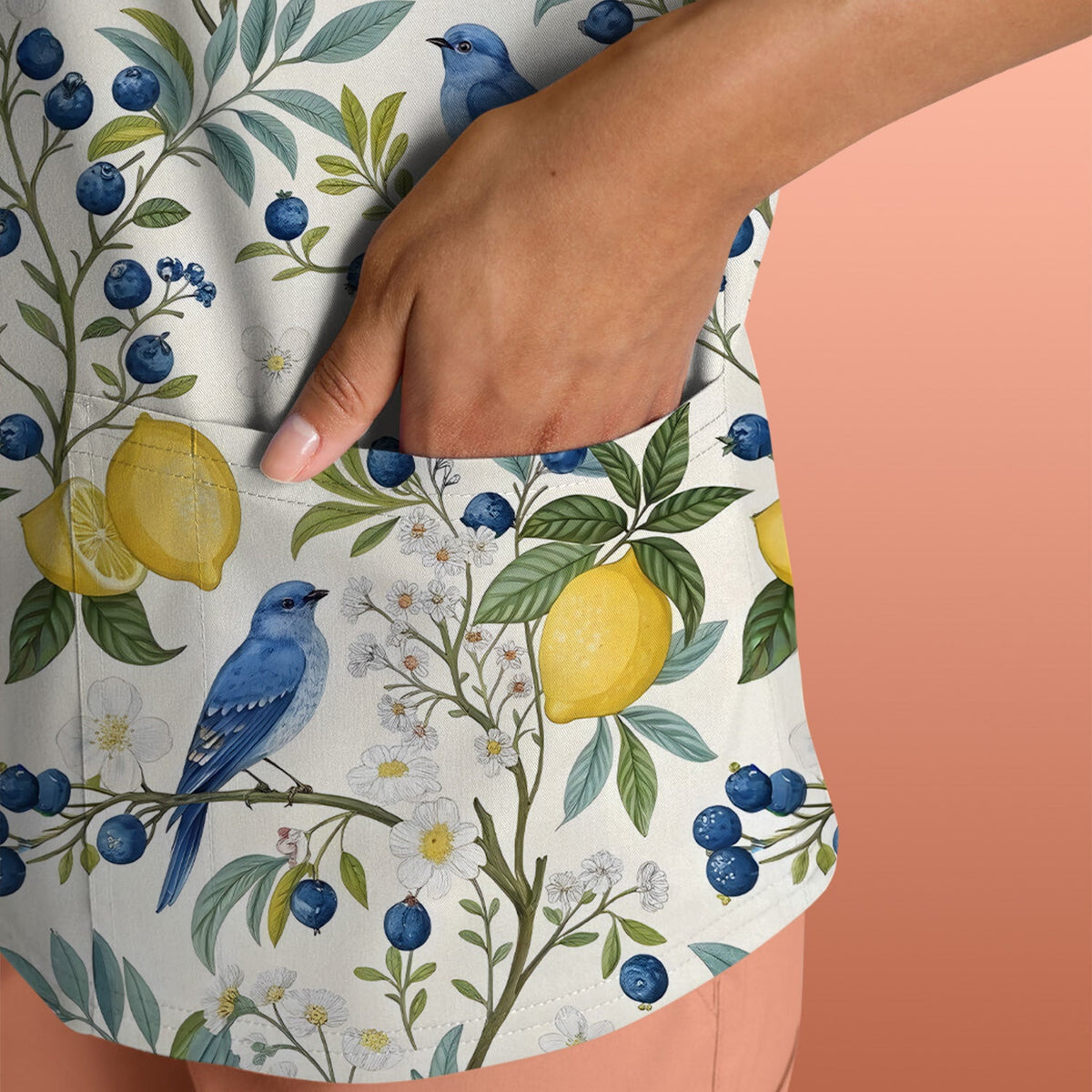 Cute Bluebird Lemon Berry Nurse Scrub Top