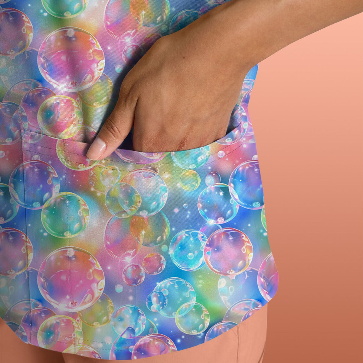 Colorful Floating Soap Bubble Nurse Scrub Top