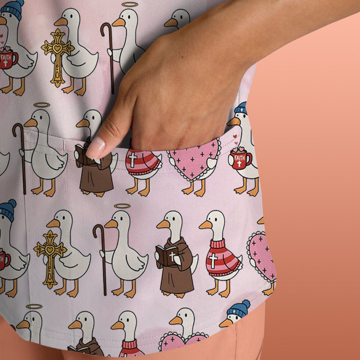 Goose Heart Illustration Nurse Scrub Top - Valentines Day Gift