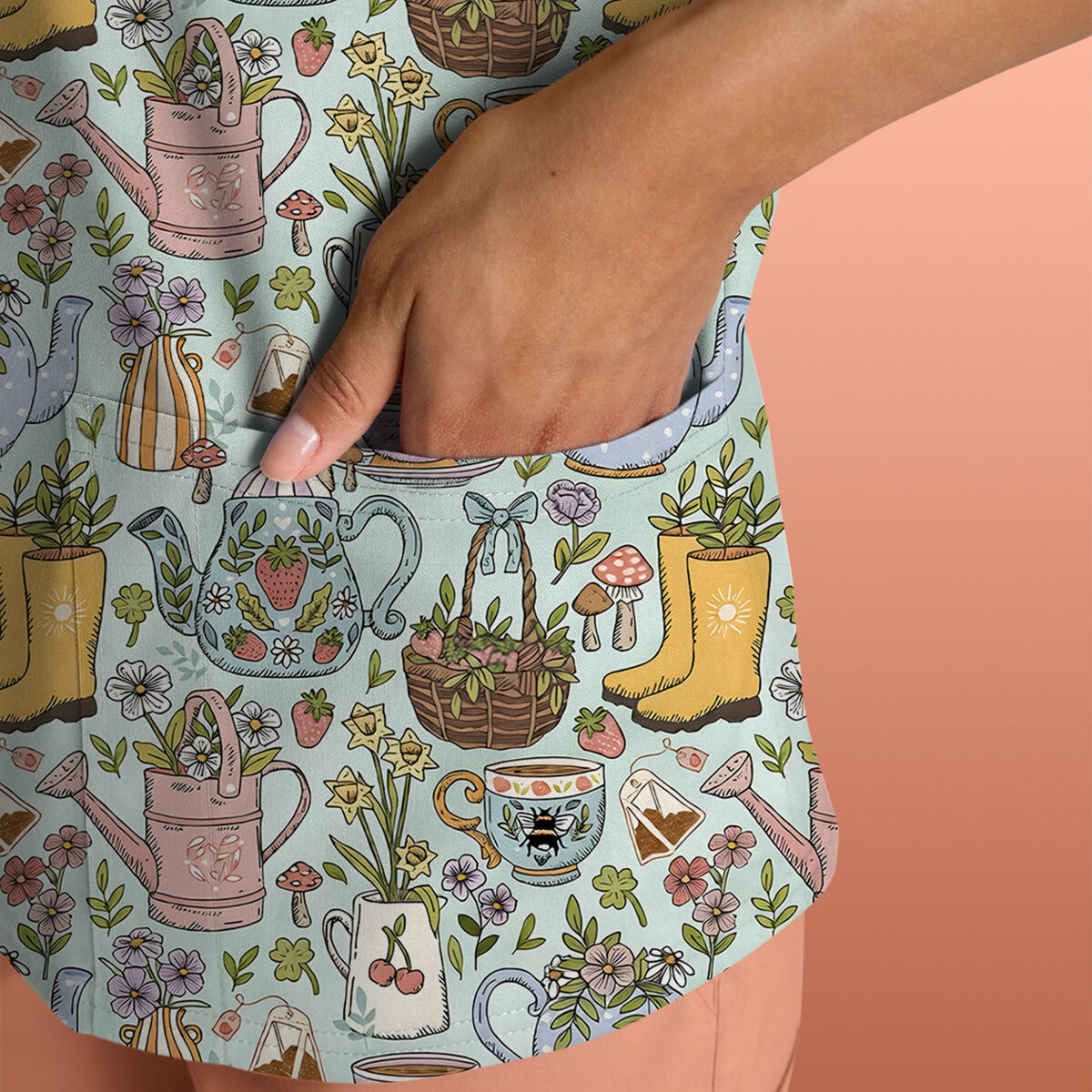 Garden Tea Party Floral Nurse Scrub Top