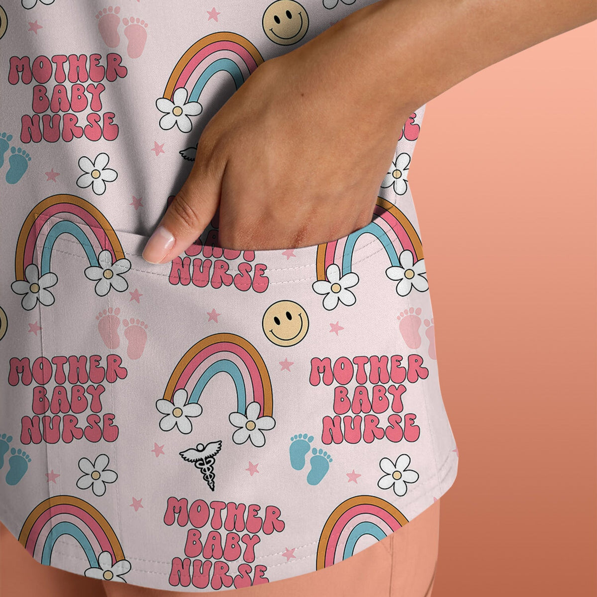Sweet Mother Baby Nurse Rainbow Scrub Top