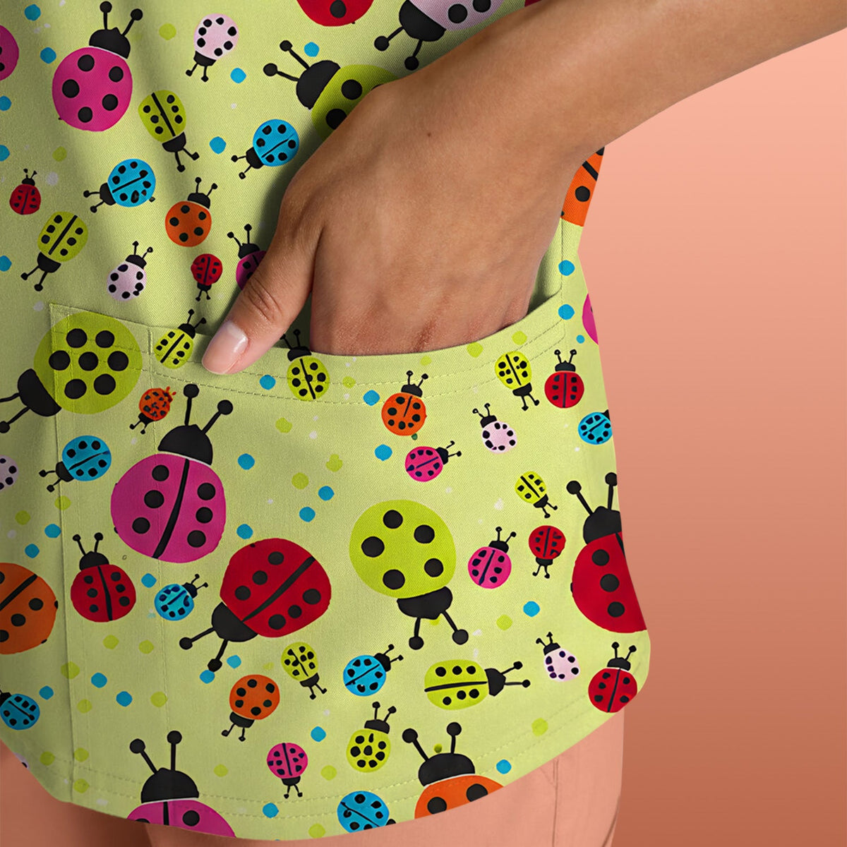 Colorful Ladybug Garden Nurse Scrub Top