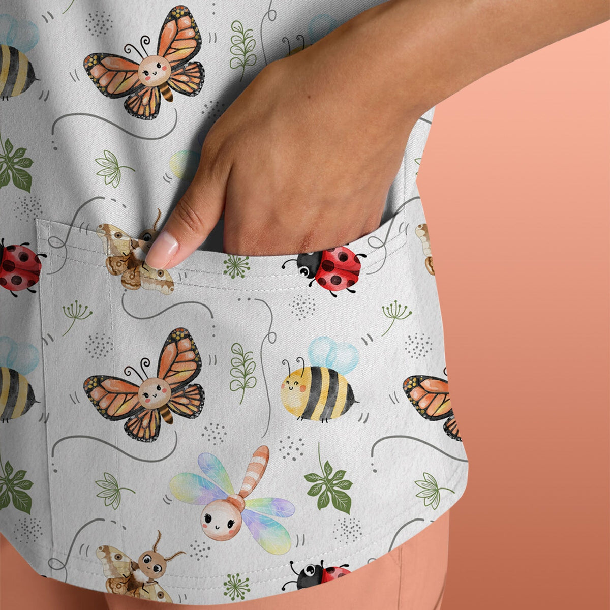 Colorful Garden Insect Nurse Scrub Top