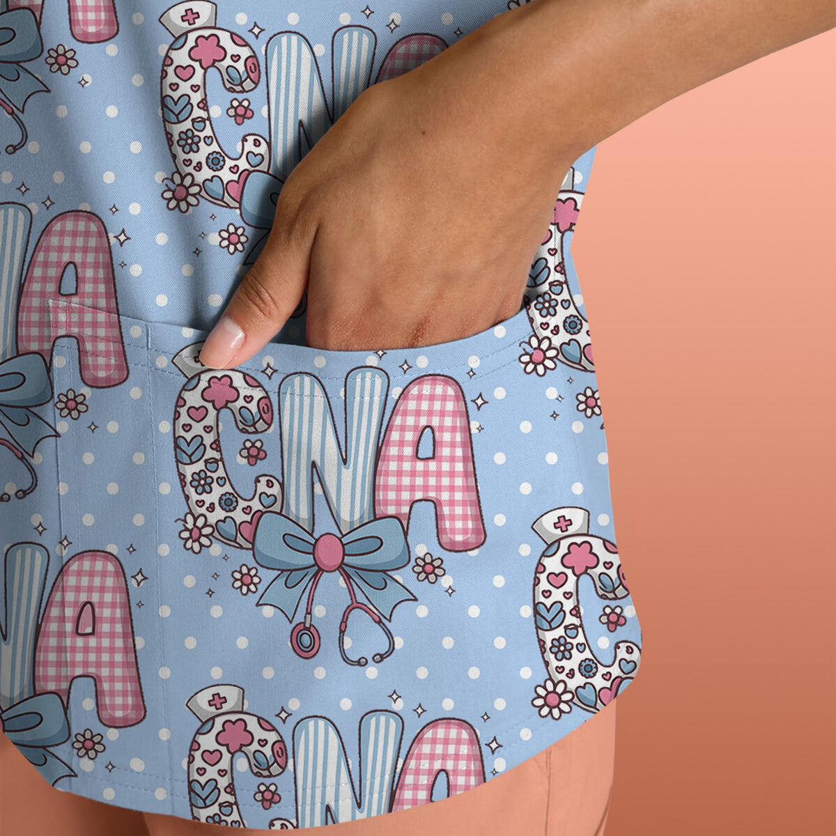 Floral Bow Nurse Scrub Top