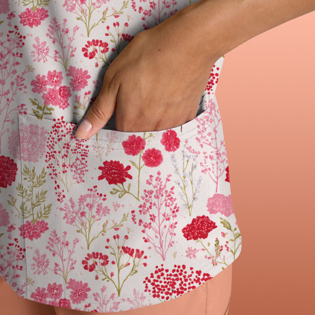 Pink Floral Allover Nurse Scrub Top