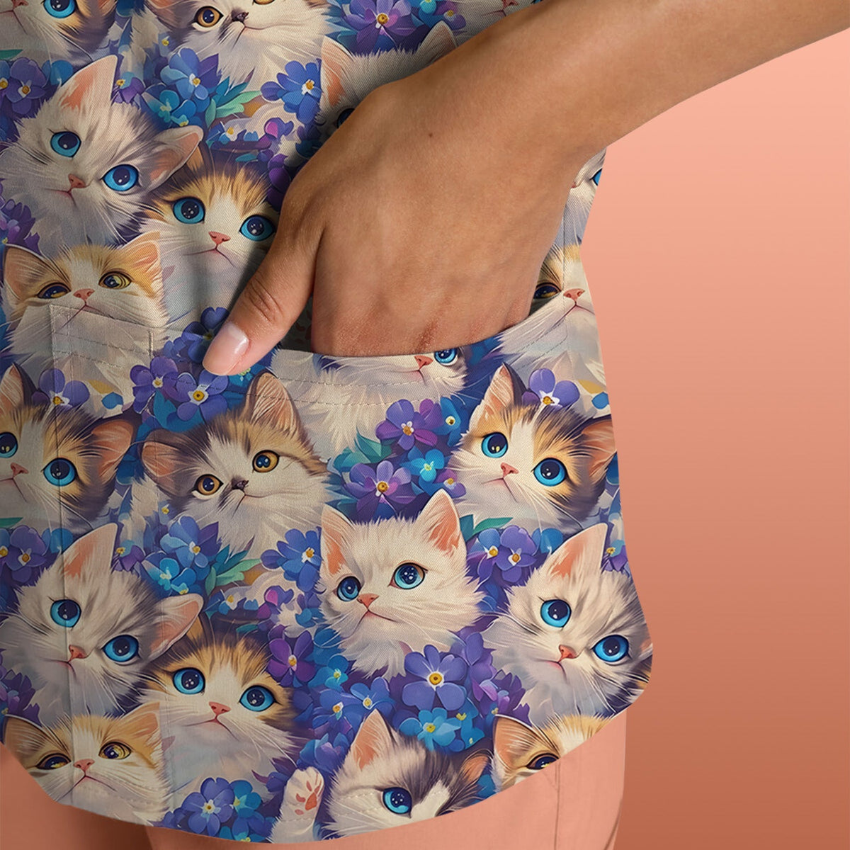 Cute Blue Eyed Kitten Nurse Scrub Top