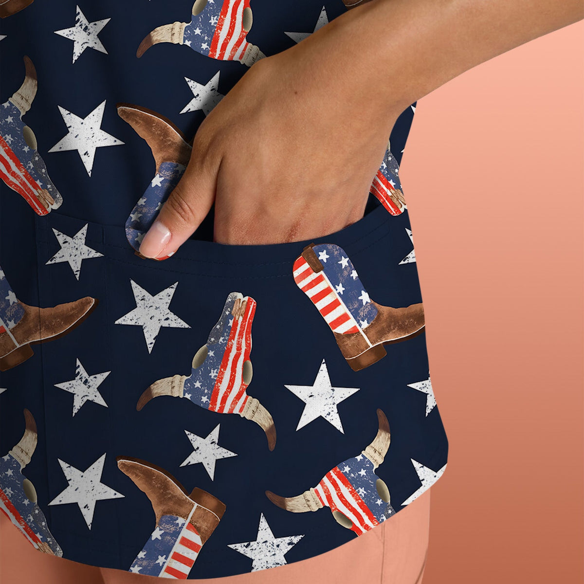 Western Boots Stars Nurse Scrub Top
