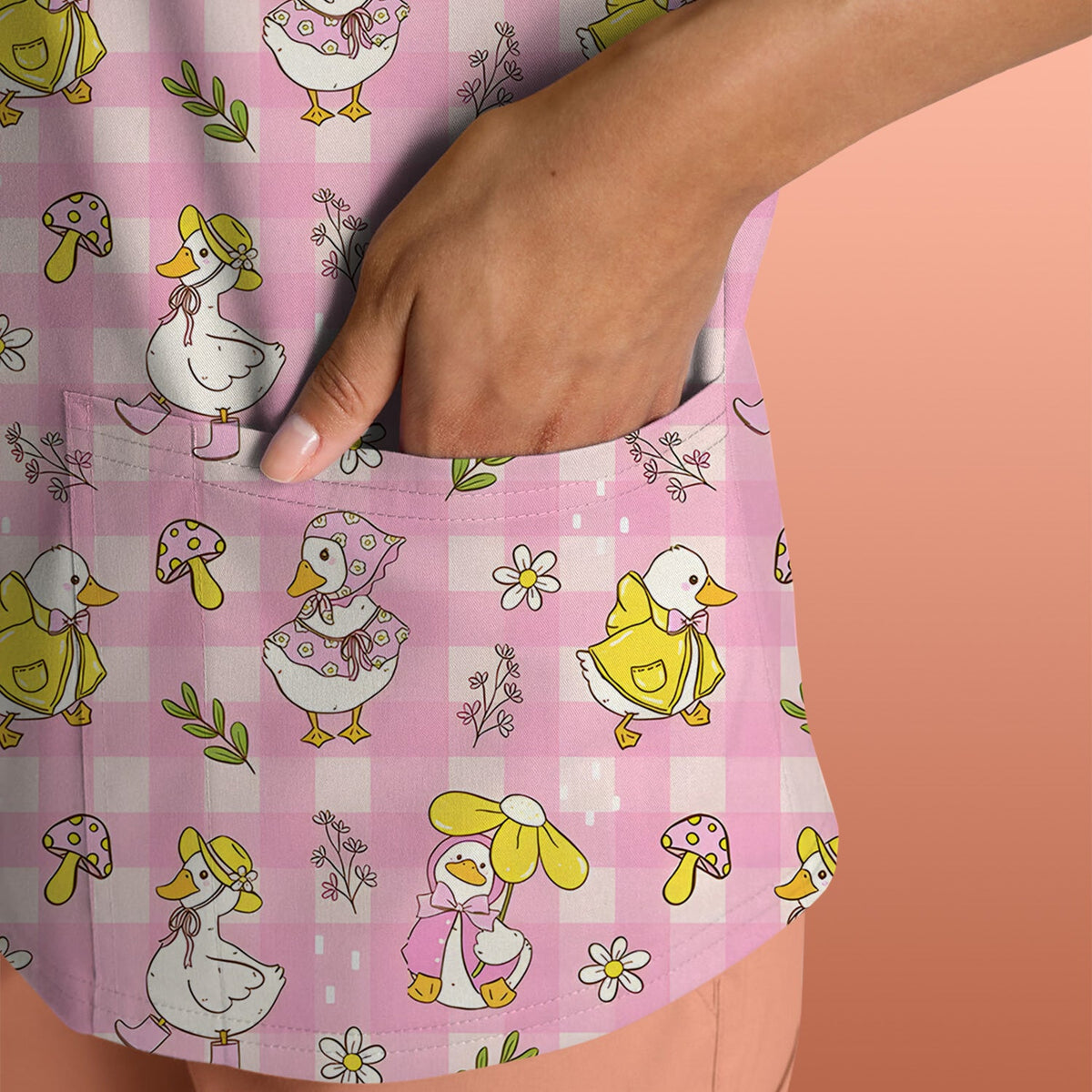 Spring Duckling Gingham Nurse Scrub Top