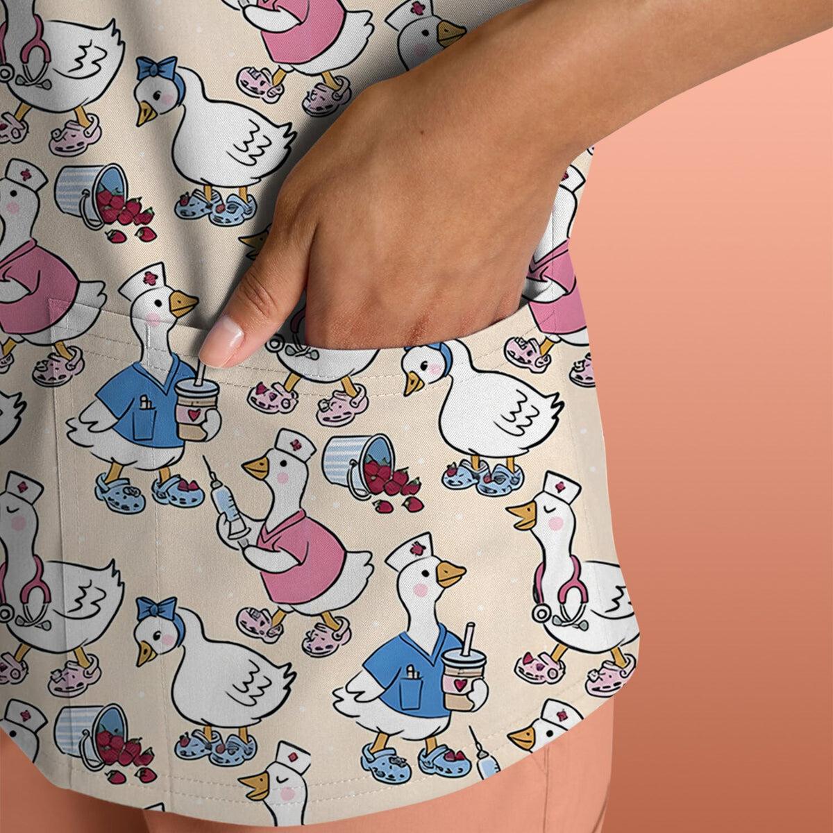 Goose Cartoon Nurse Scrub Top