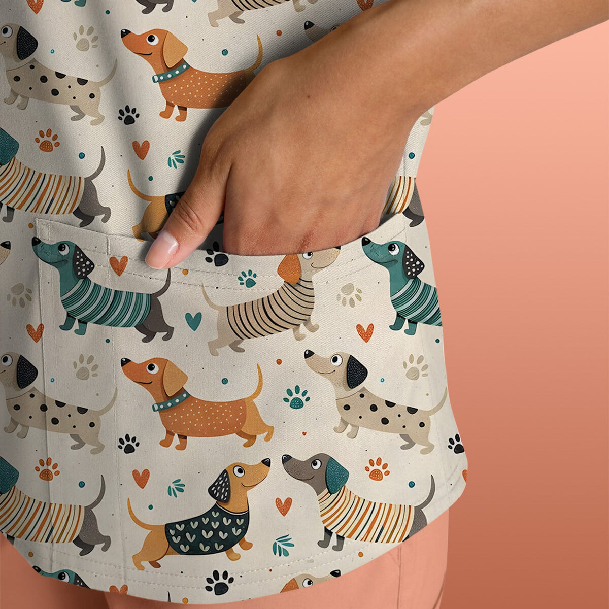 Fun Dachshund Paw Heart Nurse Scrub Top