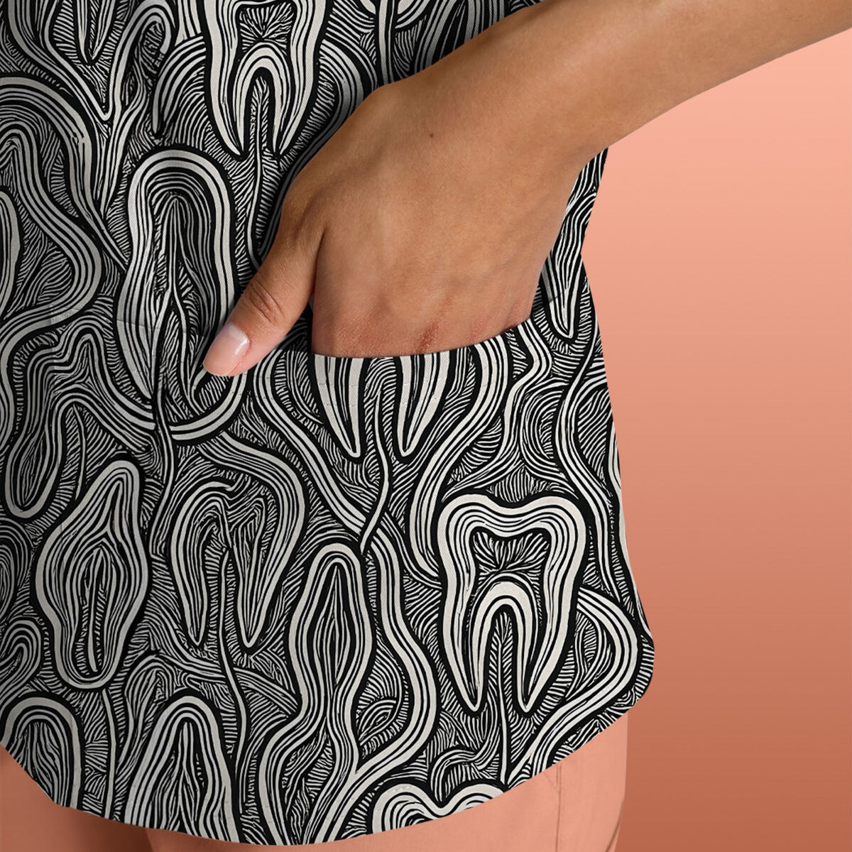 Dental Tooth Line Art Nurse Scrub Top