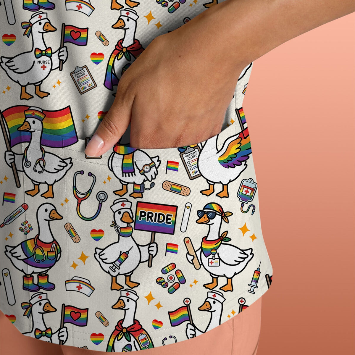 LGBT Pride Nurse Duck Scrub Top