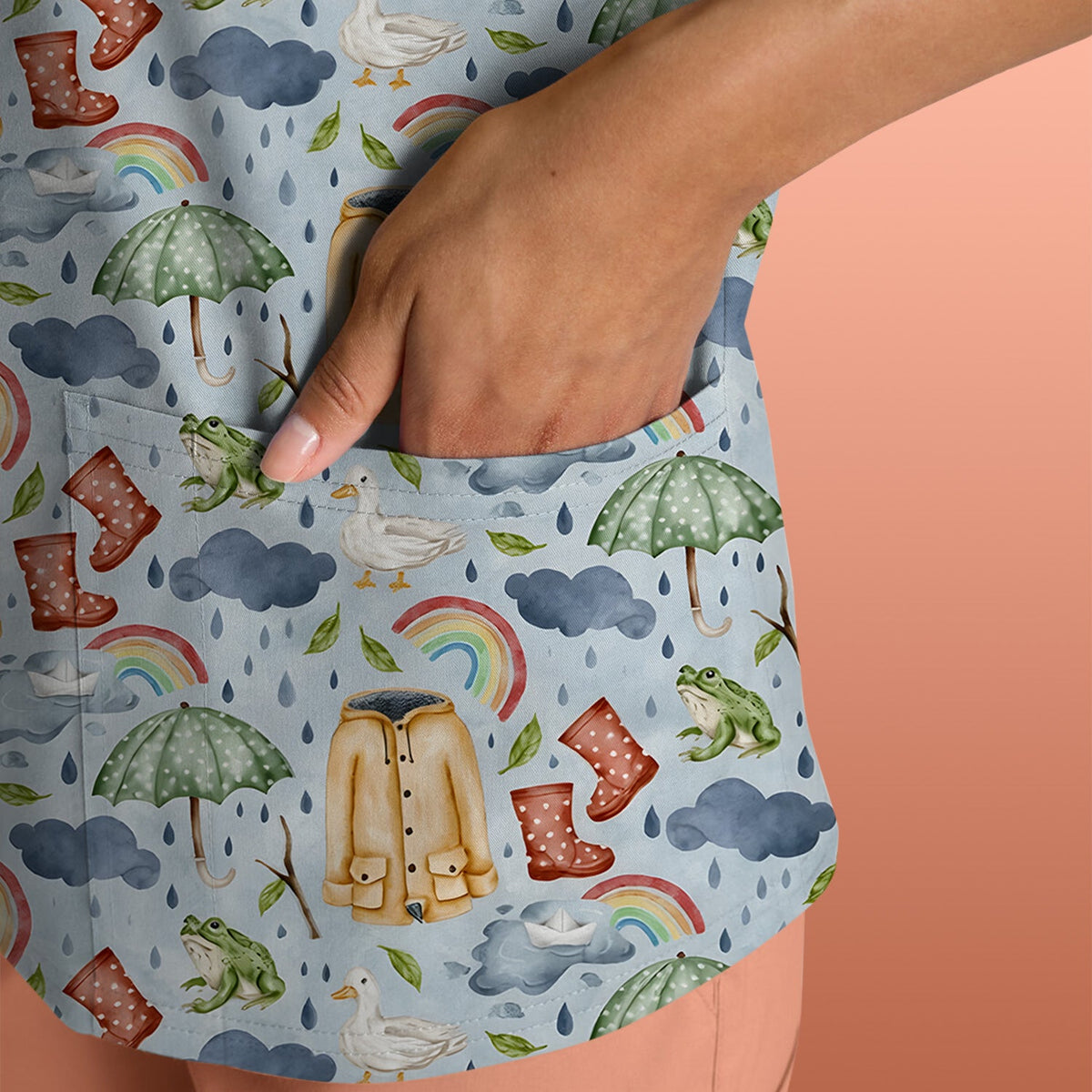 Rainy Day Ducks & Frog Nurse Scrub Top