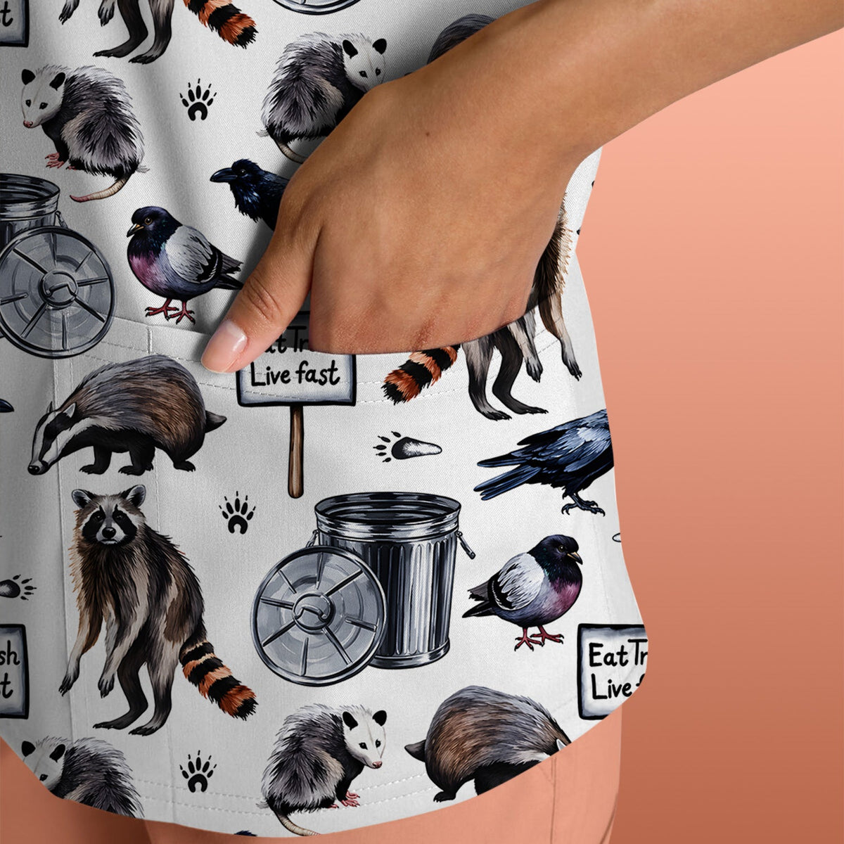 Raccoon Opossum Eat Trash Nurse Scrub Top