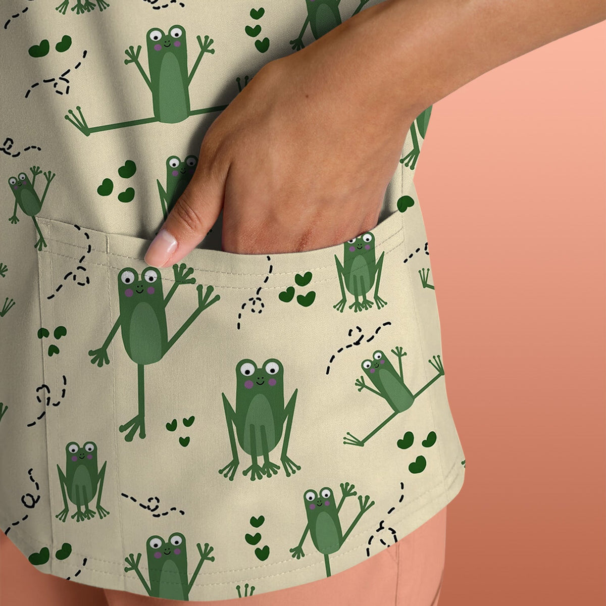 Frog Jumping Footprint Trail Nurse Scrub Top