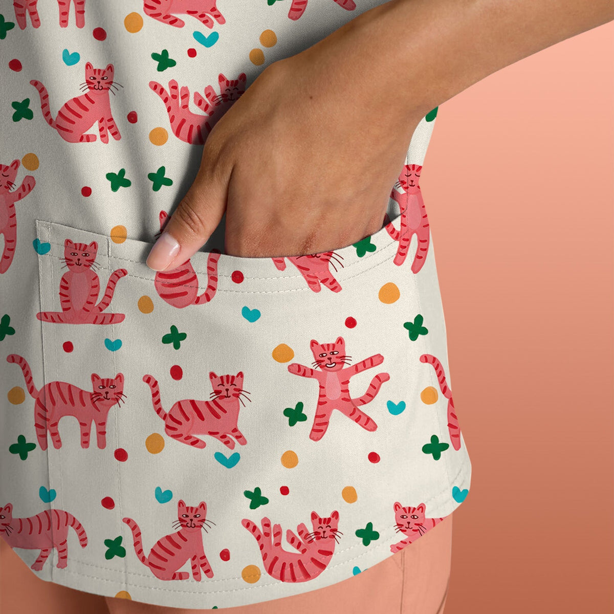 Pink Cat Nurse Scrub Top