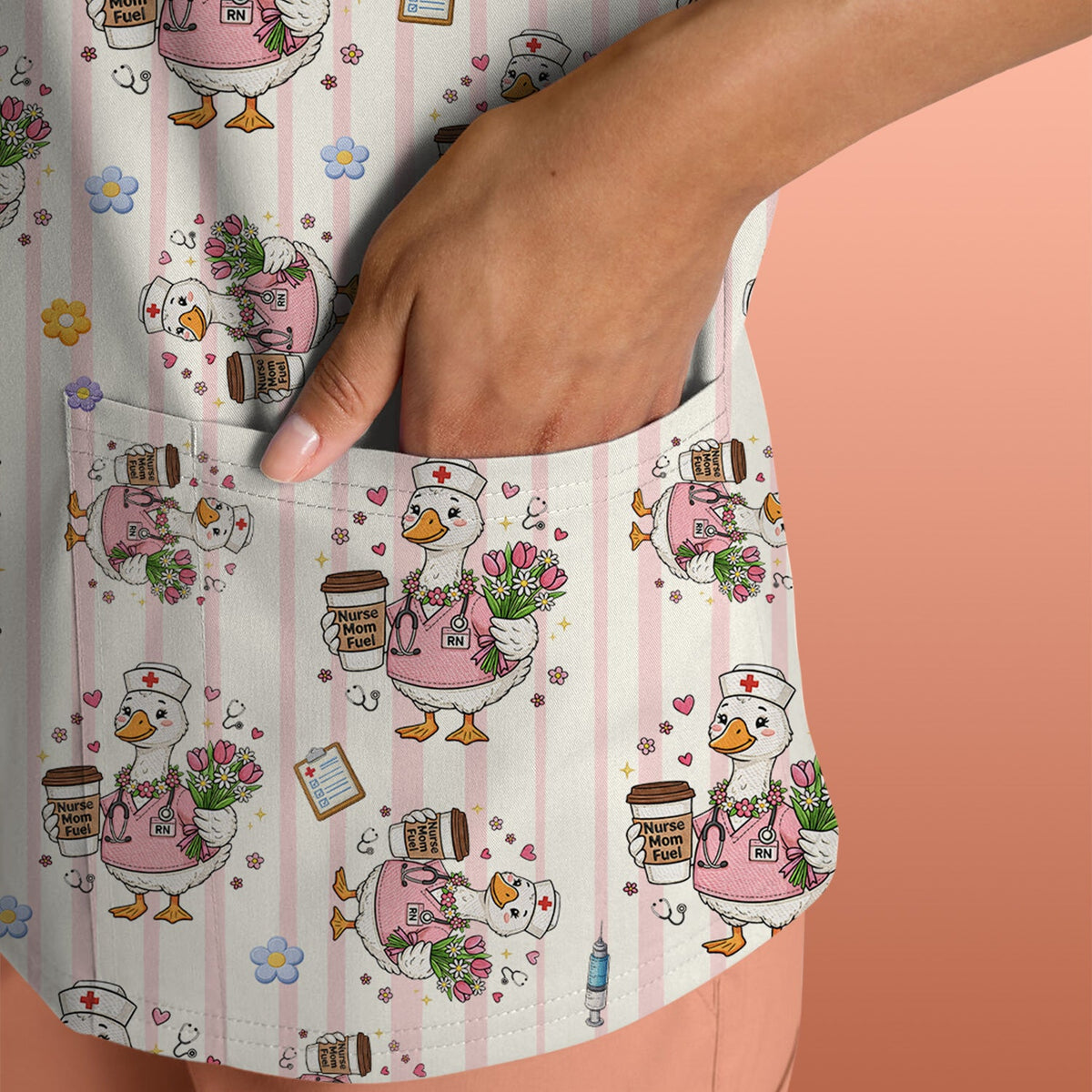 Cartoon Nurse Goose Scrub Top