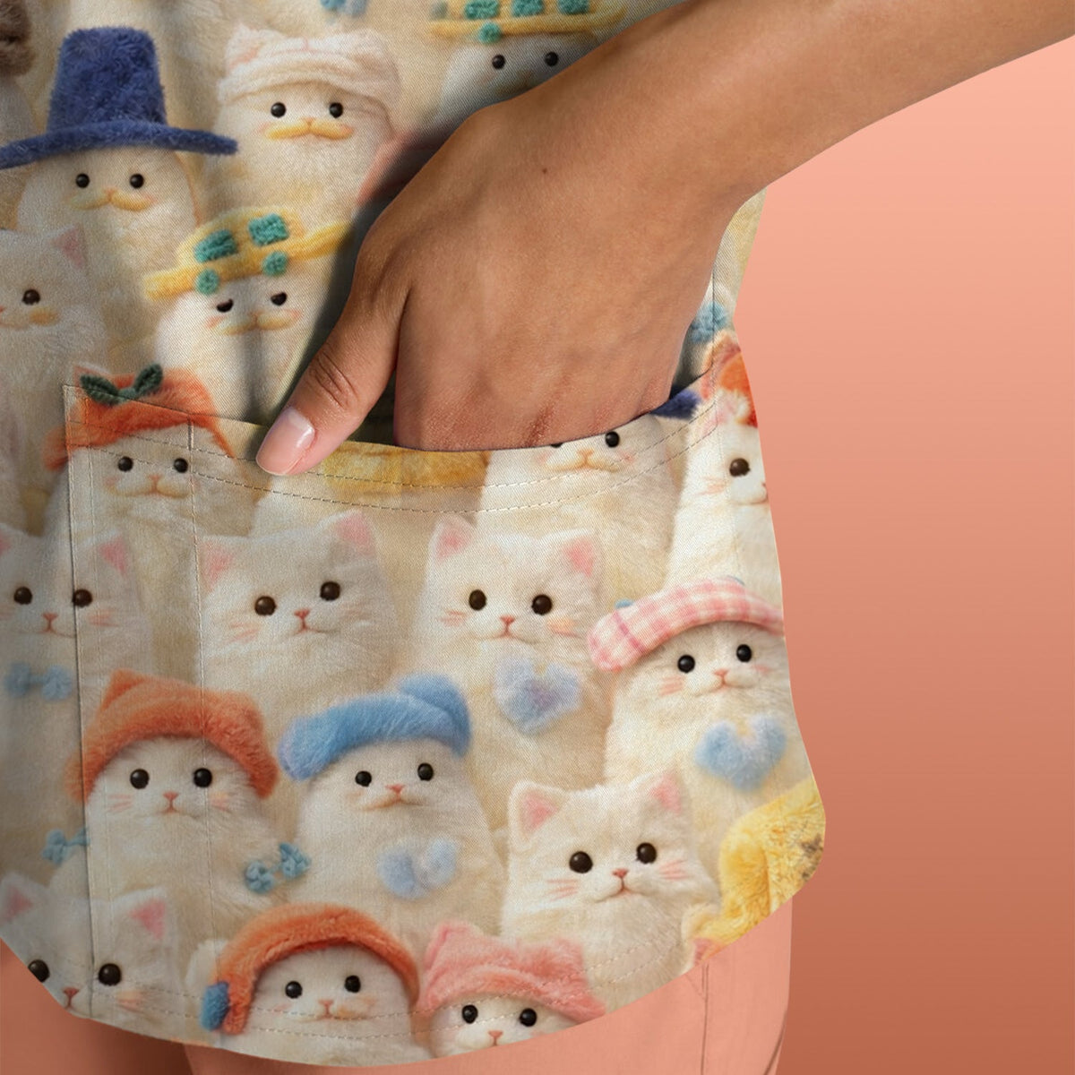 Adorable Cats Wearing Colorful Hats Nurse Scrub Top