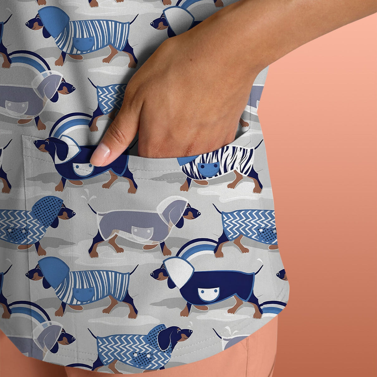 Dachshund Raincoat Parade Nurse Scrub Top