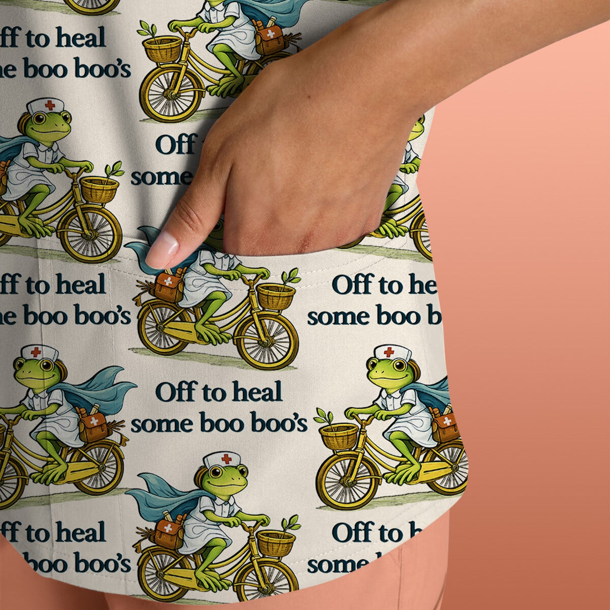 Frog Cycling Nurse Scrub Top