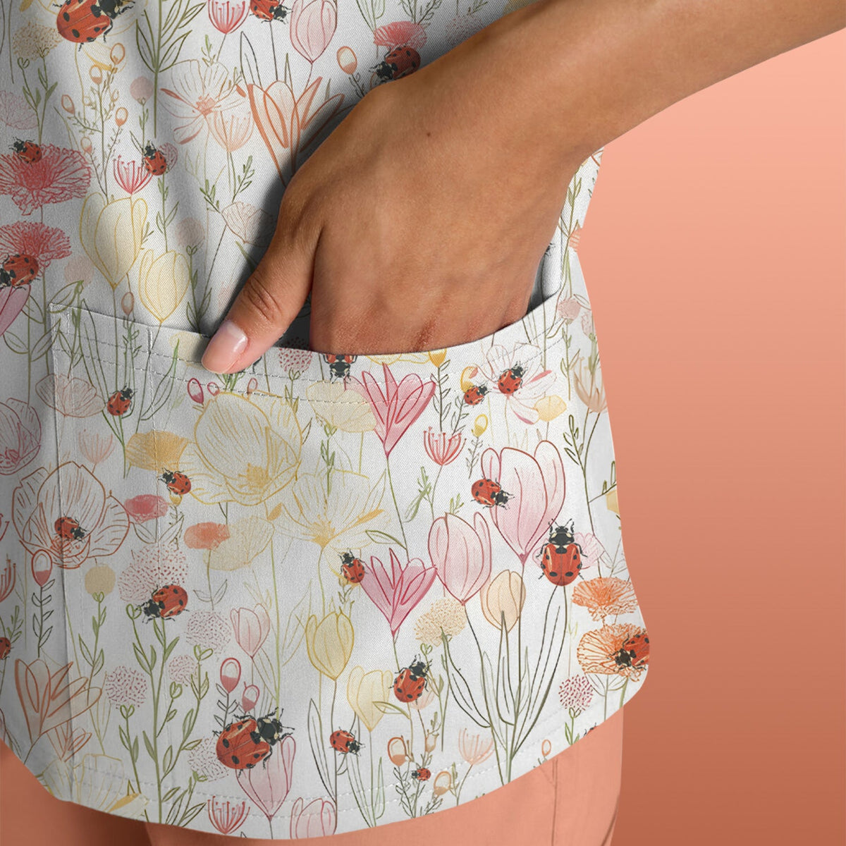 Wildflower Ladybug Garden Nurse Scrub Top