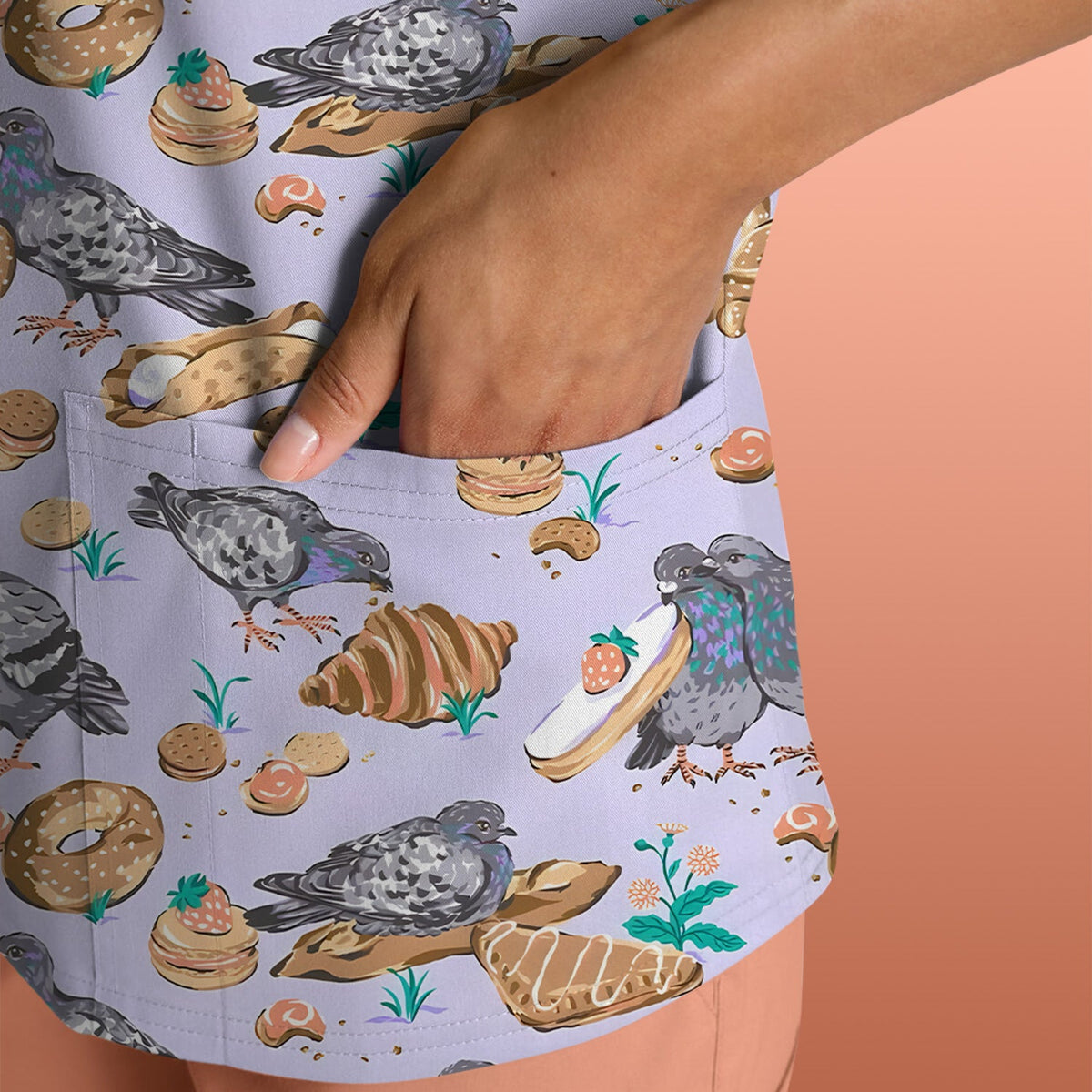 Pigeon Bread Snack Nurse Scrub Top
