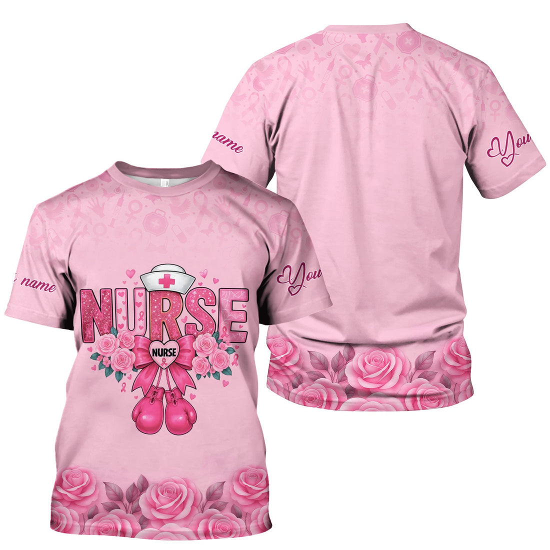 Personalized Breast Cancer Fighter Boxing Gloves Nurse Shirt