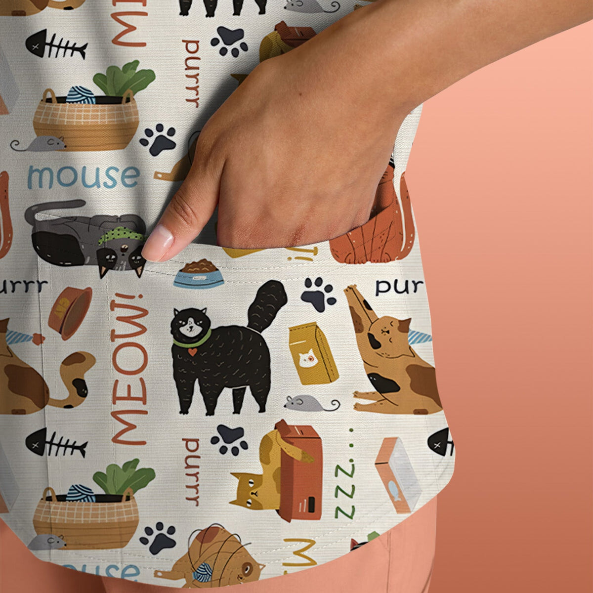 Meow Purr Cat Nurse Scrub Top